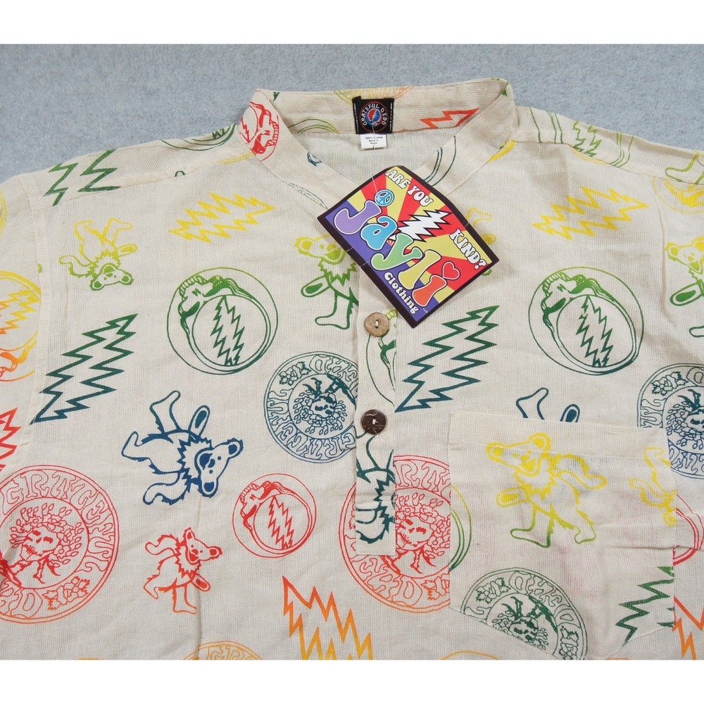 Grateful Dead Shirt Mens Large Henley Jayli Short Sleeve AOP Band Tee Rock Adult - Picture 2 of 9